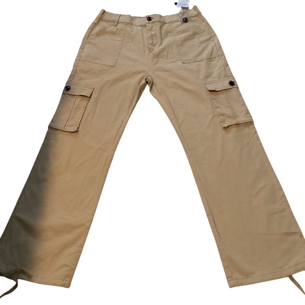 Womens XL Zmpsisa Cargo‎ Pants Khaki Wide Leg Utility Trousers Elastic Waist
